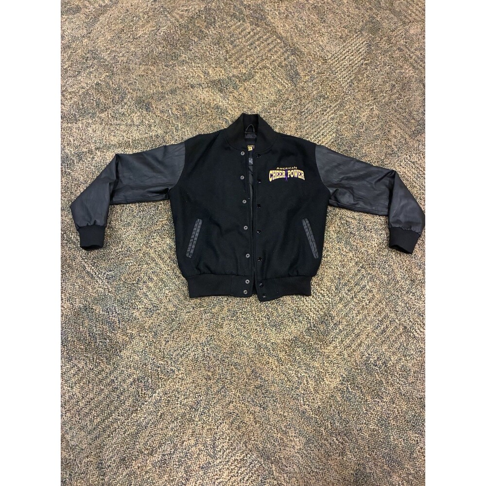 American Cheer Power National Champion Varsity Jacket WoolLeather Sleeve Black S